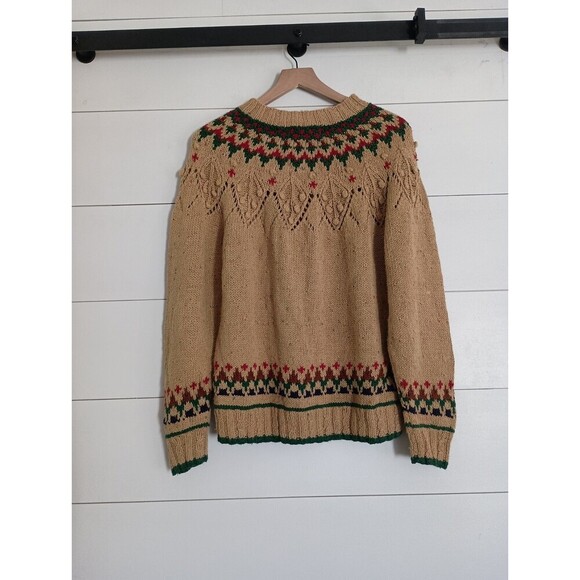 VTG Neutral Tan Nordic Norwegian Fair Isle Sweater Knit Speckled Capsule Small - Picture 3 of 8